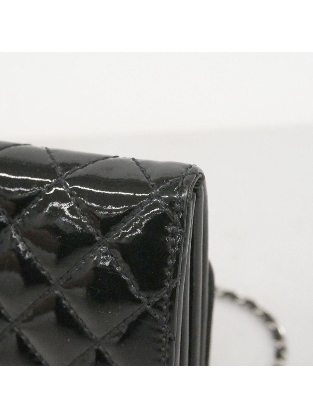 Chanel Shoulder Wallet Quilted Patent Leather Black Silver - Picture 9 of 10
